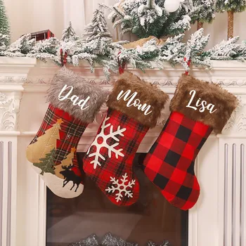 Özel Noel Çorap Çorap Hediye Şeker Çantası Noel Süslemeleri Ev için Yeni Yıl 2022 Cep Asılı Noel Ağacı Süsleme