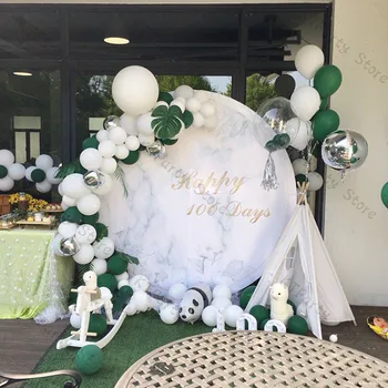 Şeffaf Bobo Balon Garland 108 adet Yeşil 4D Gümüş Mat Beyaz Balon Kemer Doğum Günü Bebek Duş Düğün Parti Dekor