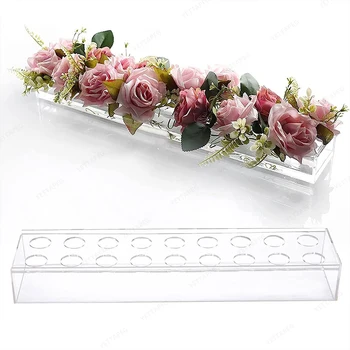 Şeffaf şeffaf akrilik uzun çiçek vazo dikdörtgen vazo yemek masası düğün dekorasyon gül hediye kutusu ile ışık