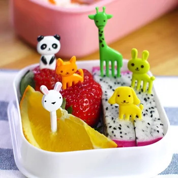 10 adet / paket Hayvan Çiftliği meyve çatalı Mini Karikatür Çocuk Aperatif Kek Tatlı Gıda Meyve Kürdan Bento Öğle Yemeği Parti Dekor