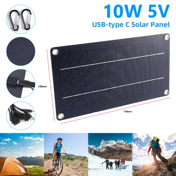 10W 5V güneş panelı USB Tip-C Su Geçirmez Yürüyüş güneş panelı Taşınabilir güneş enerjisi şarj cihazı Jeneratör iphone Samsung için Güç Bankası