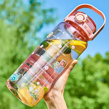 64oz Su Şişeleri Zaman İşaretleyici Spor Sızdırmaz Yüksek sıcaklığa Dayanıklı Spor Su pipetli şişeler Kapasite Ölçeği