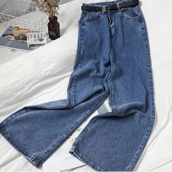 90s Klasik Düz Bacak Kot kadın pantolonları Vintage Kot kadın Yüksek Bel Streetwear Y2k Kore Moda Mavi Kot Pantolon