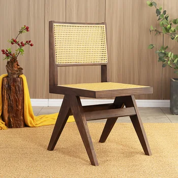 Ahşap Rattan Mutfak Salonları yemek sandalyeleri Oturma Odası Accent Tasarımcı yemek sandalyeleri Rahatlatıcı Sandalye İskandinav Mobilya