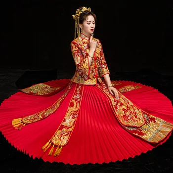 FZSLCYIYI Ejderha elbisesi gelin düğün elbisesi çin tarzı kostüm Phoenix cheongsam abiye ınce Tarzı Düğün Evlenmek Qipao