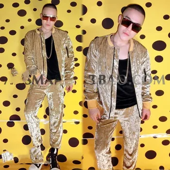 Gece kulübü erkek şarkıcı DJ Gece Kulübü GD şampanya altın elmas kadife süper flaş hip-hop beyzbol üniforma kostüm