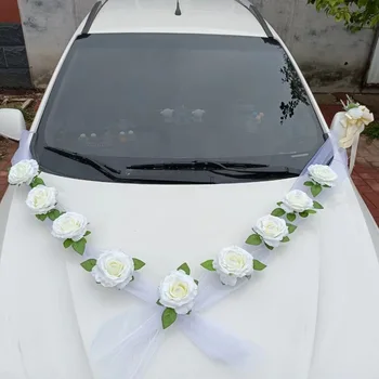 Gül yapay çiçek Düğün Araba Dekorasyon Gelin Araba Süslemeleri Kapı Kolu Şeritler ipek çiçek Düğün parti Dekorasyon