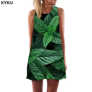 KYKU Nane Elbise Kadınlar Yeşil Bayanlar Elbiseler Roman Sundress Harajuku Tankı Bayan Giyim Vintage Kolsuz Tunik Serin