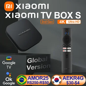 Küresel Sürüm Xiao mi mi TV Kutusu S 2nd Gen 4K Ultra HD Android TV WiFi 2.4 G / 5G Google TV Netflix Akıllı TV mi Kutusu 4 Medya Oynatıcı