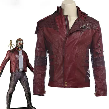 Kırmızı deri ceket Yıldız Efendisi Ceket kısa ceketler Cadılar Bayramı partisi Guardians Galaxy 2 Yıldız Efendisi cosplay kostüm