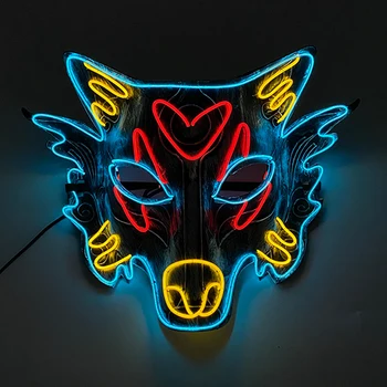Moda Parlayan Renkli Kurt Maskesi led ışık Up Hayvan Maskesi Tam Yüz Masquerade Cosplay Neon Maske Parti Kostüm Sahne