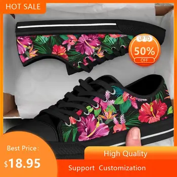 Tropikal ebegümeci çiçeği Desen Moda Kızlar Marka Bayanlar Sneakers Casual Hawaii Tarzı Düşük Mens Womens vulkanize ayakkabı